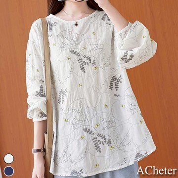 【ACheter】春秋印花燈籠袖寬鬆上衣# 110491(現貨+預購)