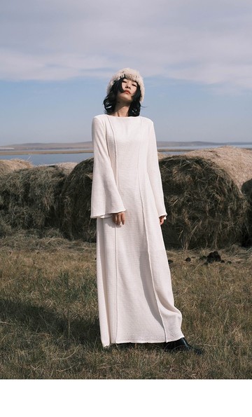 垂墜感打底針織過膝長款連衣裙洋裝