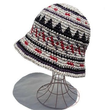 【鉤織漁夫帽】PINORI 粗織圓頂帽 BLACK×RED