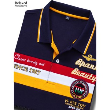 高檔男裝長袖翻領T恤條紋POLO衫秋裝刺繡上衣服休閑體恤T秋季潮牌