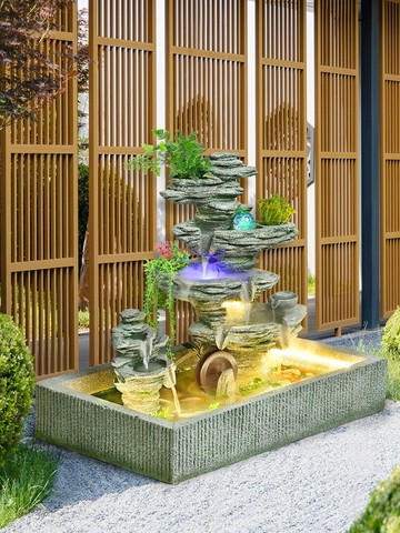 別墅庭院假山流水景觀裝飾擺件高山噴泉室戶外陽臺循環水魚池造景