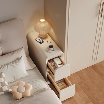 床頭櫃 免運 速發 附發票 置物櫃 床邊櫃 收納櫃 置物架  奶油風極窄床頭櫃輕奢高級感小型家用臥室實木收納櫃爆款櫃子