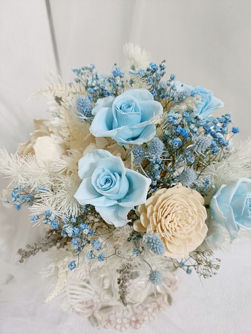 情人節禮物花束冰雪藍白永生玫瑰捧花  結婚求婚告白捧花外拍週年