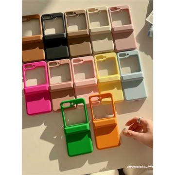 簡約純色插卡殼適用三星zflip5/6手機殼折疊屏Galaxy zflip4保護套ZFlip3創意磨砂膚感翻蓋W23Flip商務防摔硬