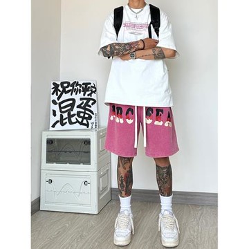 重磅運動短褲男夏季五分褲美式籃球褲水洗做舊純棉休閑褲直筒中褲