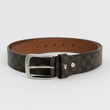 PLAYBOY - 格紋兔皮帶  皮帶系列 - 咖啡色/151-2004-60-9