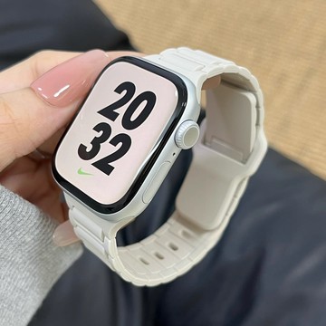三株硅膠按扣防水運動錶帶 適用於Apple watch10代錶帶 iWatch全系列錶帶 手腕錶帶