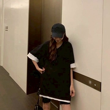 棉質韓版寬鬆開叉大碼上衣