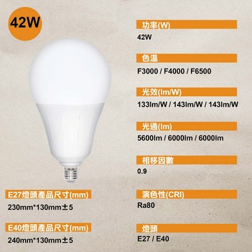 Dr.Bright 亮博士 LED球泡燈 42W 長壽命  黃光  1個