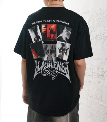 FINDSENSE X 2023 街頭時尚潮流 男士 嘻哈骨骼人像 寬鬆 半袖短T  人物圖案T 特色短T 學生T