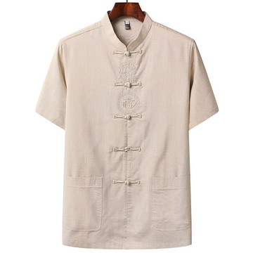 唐裝上衣短袖漢服-寬鬆中老年薄款刺繡男外套3色74fo20【獨家進口】【米蘭精品】