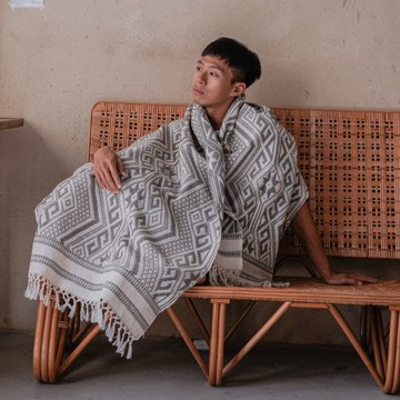 YOUNGA｜日川 植物染手織紋飾天然棉雙面毯 - 清水灰