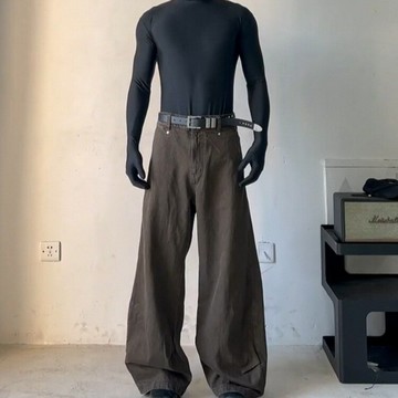 cleanfit咖色牛仔褲男款春秋季a字闊腿褲直筒高級感寬松微喇褲子鑫弘-衣錦男裝