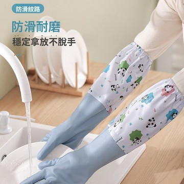 冬季加絨加厚手套 pvc橡膠熊貓手套 家務清潔 家用廚房 洗碗洗衣服 防水手套 家務手套 洗碗手套 工作手套