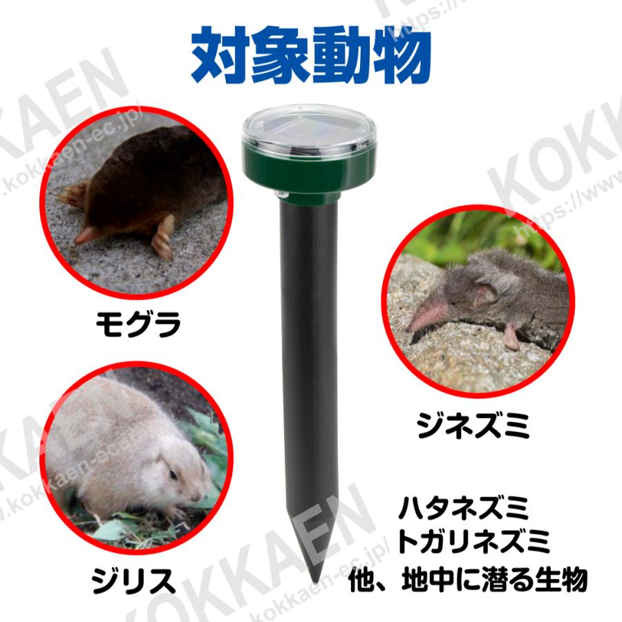 モグラ 退治 お手軽モグラ撃退器（4個セット）もぐら撃退 モグラよけ 動物よけ 動物除け 簡単 ソーラー 音波 振動 退治 獣害対策 忌避 庭 畑 家庭菜園 国華園