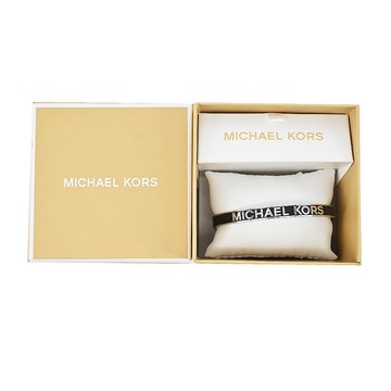 [平輸版] 【MICHAEL KORS】 BRASS 寬版LOGO扣式手環禮盒(黑色)真品平輸