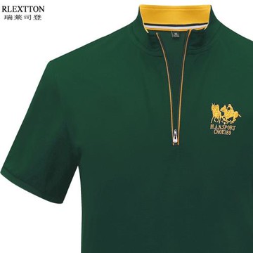 夏季立領t恤男短袖POLO衫寬松大碼高檔上衣服半袖T夏裝絲光棉薄