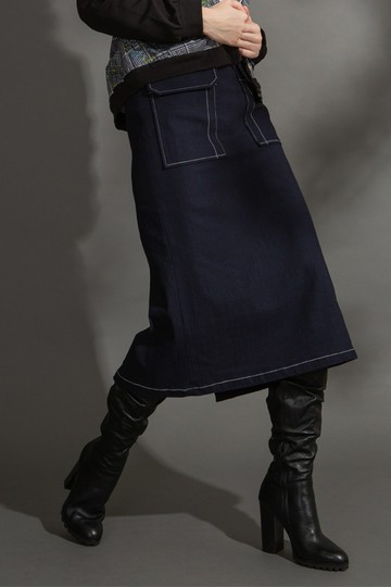 MW 後鬆緊雙口袋車線中長裙