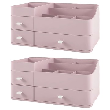 大容量化妝品收納盒 多層抽屜桌面整理收納  乾燥玫粉  2個