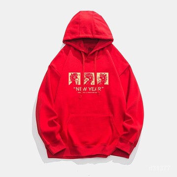 新款連帽衛衣2026馬年新款本命年酒紅色衣服秋冬寬鬆加絨加厚