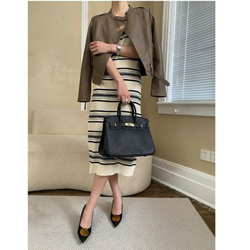 【巴黎精品】現貨+預購 洋裝連身長裙-短袖條紋拼色平口女裙子a1fz35