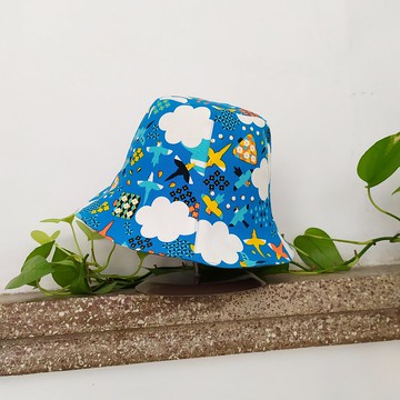 手工雙面漁夫帽/短帽簷/遮陽帽/藍色/白雲鸚鵡