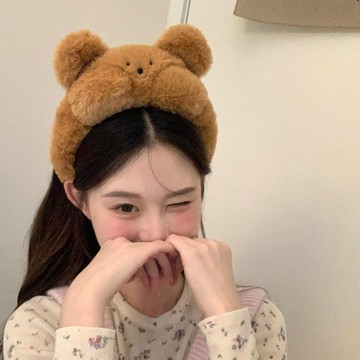 可愛造型髮箍🎀 害羞小熊 可愛毛絨小熊兔子發箍搞怪卡通頭箍洗臉化妝束發飾 洗臉髮箍 可愛髮箍 造型髮箍