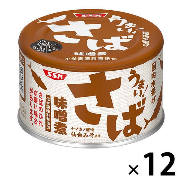 清水食品缶詰　うまい！　鯖・さば味噌煮　国内水揚げ　化学調味料無添加　1セット（12缶）　清水食品