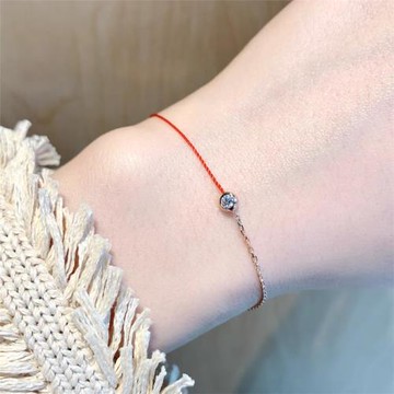 高級小眾輕奢百搭簡約彩金鋯石本命年紅繩手鏈女18K金韓版禮物