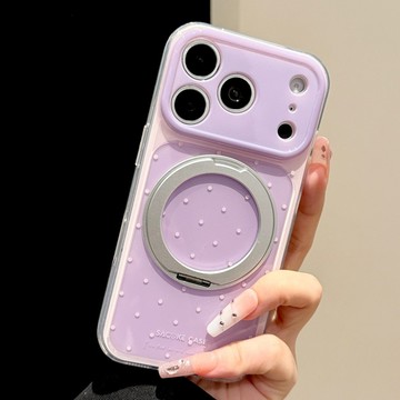 蘋果18Promax手機殼iphone17pro新款芋紫撞色波點大視窗360支架殼16精孔全包15簡約ins風防摔保護套