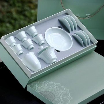 意叁仿宋湖田窯影青瓷蓮瓣中式復古家用送禮茶具淺月清風禮盒套裝