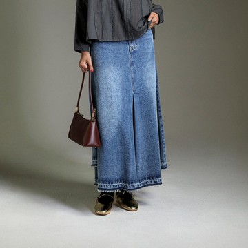 刷色傘狀牛仔A字長裙