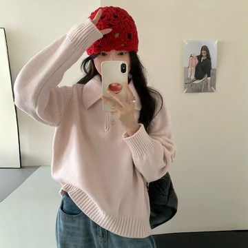 【現貨快速出】𝒉𝒆𝒓𝒎𝒐𝒔𝒐多色｜雲朵慕斯Polo領針織·氣質軟糯設計感毛衣上衣#966