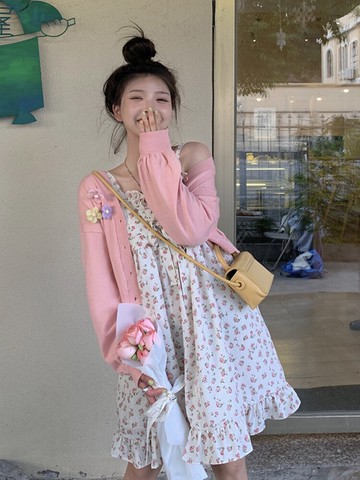 復古碎花吊帶連衣裙女夏季年新款裙子韓版高腰顯瘦休閑短裙潮