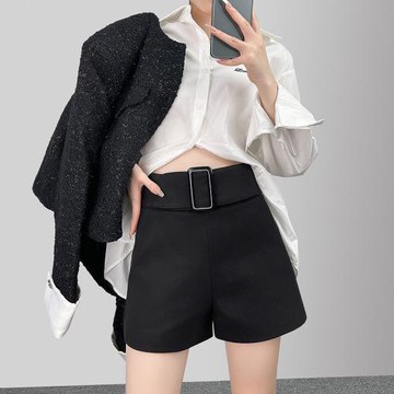 毛呢短褲女秋冬款外穿加厚2024新款靴褲高腰寬松顯瘦配靴子闊腿褲