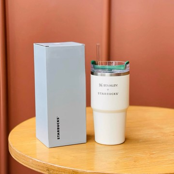 星巴克杯子2026新年禮物極簡風聯名Stanley車載把手桌面雙飲口大容量不鏽鋼吸管杯