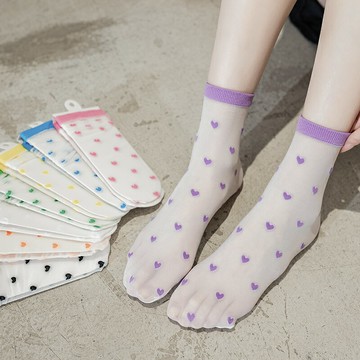 愛心絲襪女中筒襪夏季薄款玻璃絲水晶襪透氣春秋短款jk日系學院風