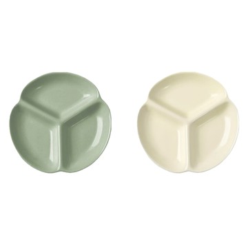 Homely Zakka 北歐三葉形陶瓷健康分隔餐盤  奶油白 + 奶油綠  2個