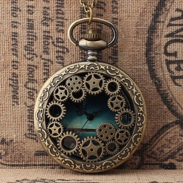 復古懷表女星空圖案齒輪合金圓形表高中生氣質掛表批價