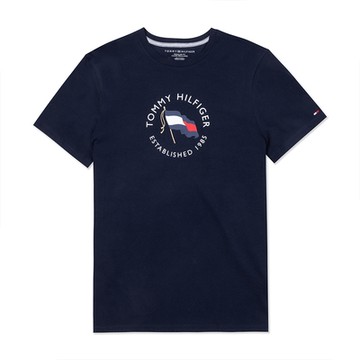 TOMMY 經典印刷大Logo旗圖案短袖T恤-黑色