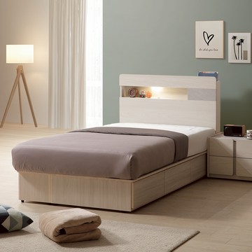 直人木業-VENUS極簡風白榆木平面床頭圓弧三抽床組/單人3.5尺