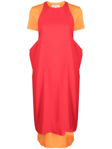 Enföld - overlapping-panel shift midi dress - women - Polyester/Cotton - 40 - Red