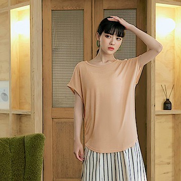 多色針織圓領連袖寬鬆上衣-OB大尺碼