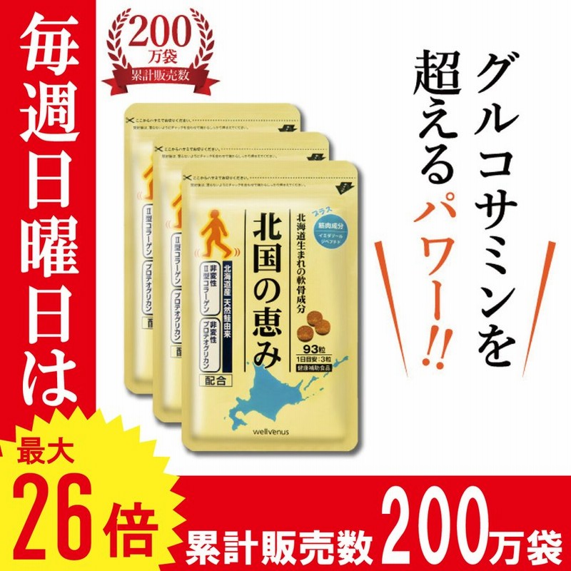 北国の恵み 93粒×3袋 約3ヶ月分 プロテオグリカン サプリ サプリメント グルコサミン コンドロイチン と好相性 2型コラーゲン 通販  LINEポイント最大0.5%GET | LINEショッピング