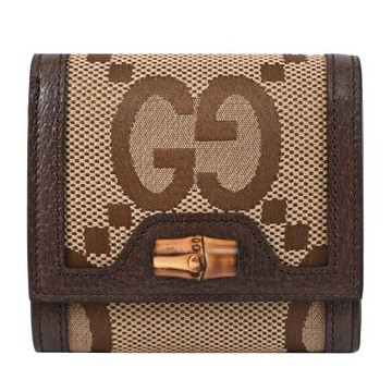 GUCCI Diana GG 緹花帆布竹節扣環釦式零錢短夾(咖)