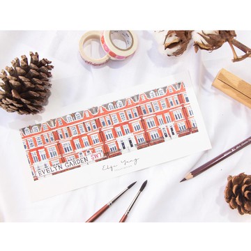 水彩插畫卡片 倫敦街屋系列 6. 伊芙琳花園 Evelyn Garden