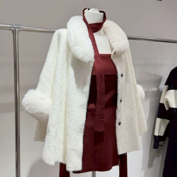 【名媛白狐】DOMISS高級感蝙蝠袖綁帶披肩毛衣外套 (現貨)