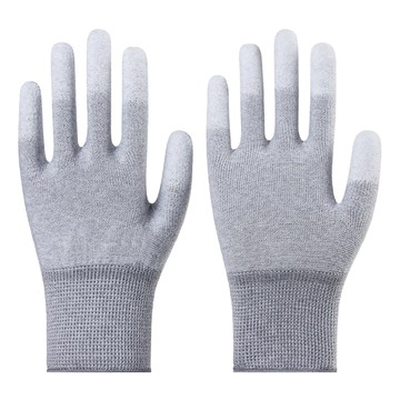 JIAHON 嘉鴻牌 合手型棉紗加碳纖維絲手套 PU塗指手套 L(總長21.5cm 中指長 8cm 掌寬9.5cm)  灰色  10雙