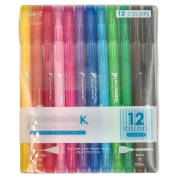 Tombow 蜻蜓牌 PLAY COLOR K 雙頭彩色筆 12色組 極細0.3mm 粗字0.8mm  多色  1組