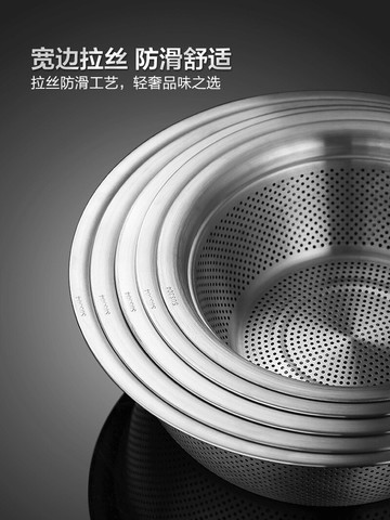 不鏽鋼瀝水盘 304不銹鋼洗菜盆瀝水籃洗米篩淘米盆廚房神器水果籃家用瀝水漏盆【MJ18097】
